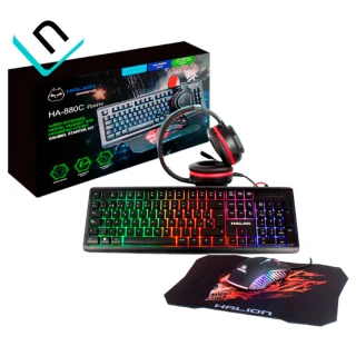 KIT GAMER HALION HA-880C | TECLADO, MOUSE, AUDIFONO, PAD MOUSE