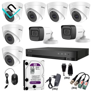 KIT DE 8 CAMARAS HIKVISION 2K, DVR DE 8CH, DISCO DE 2TB Y ACCESORIOS COMPLETOS