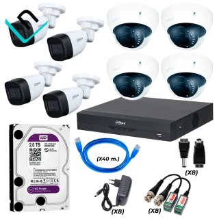 KIT DE 8 CAMARAS DAHUA FULL HD 1080P, XVR DE 8CH, DISCO DE 2TB Y ACCESORIOS COMPLETOS