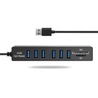 HUB MULTIPUERTO USB 2.0 + LECTOR DE MEMORIAS SD + MICRO SD